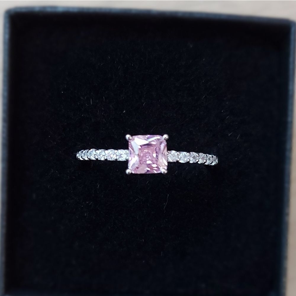 925 Sterling Silver Pink Cubic Zirconia Love Ring - Picture 5 of 6